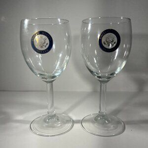 RARE Lot Pair of 2 United States Senate Wine Glass Blue Gold Emblem Glasses 7"